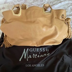 Guess by Marciano beige leather hobo bag w/tassel side ties